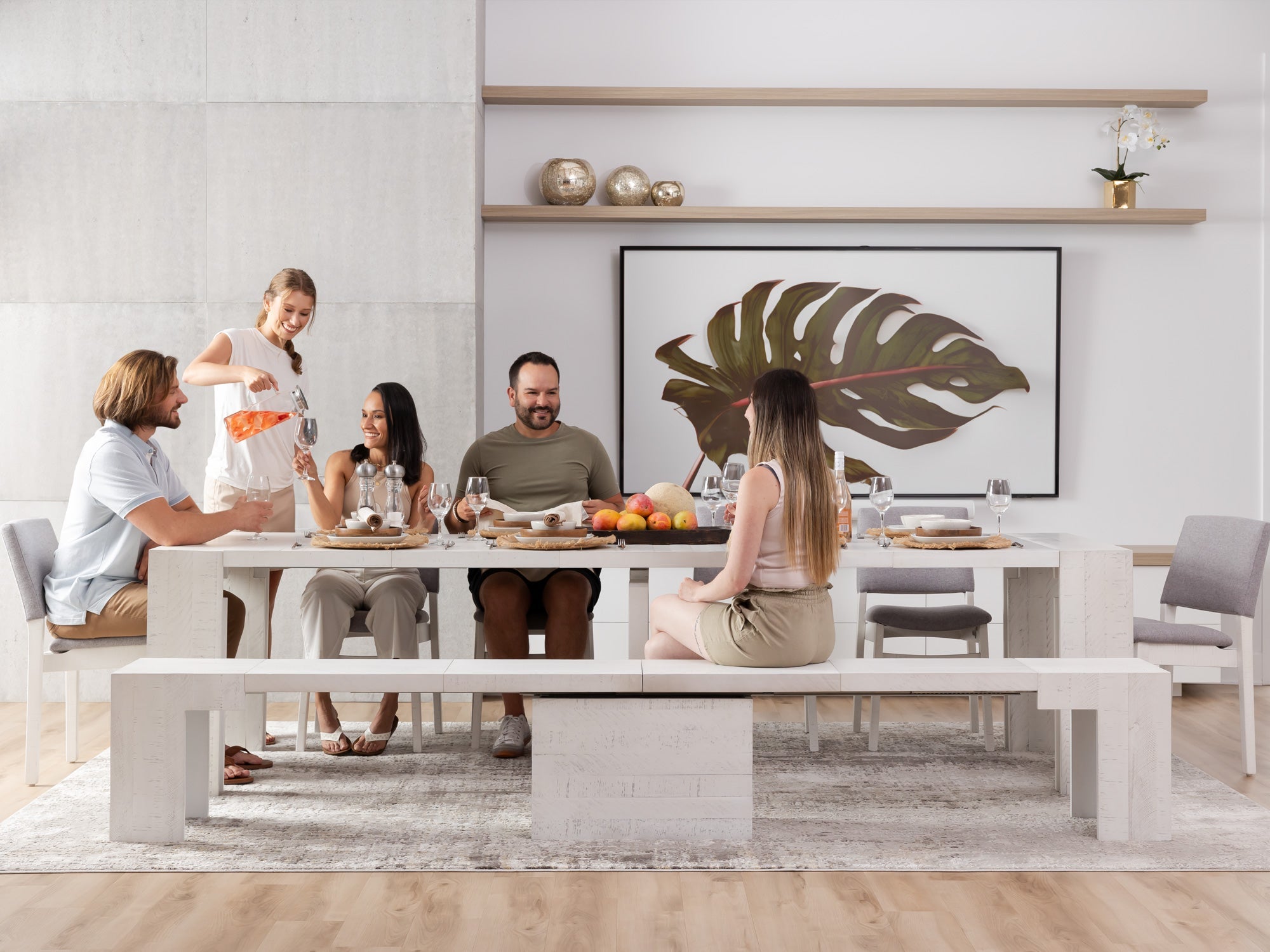 Banc extensible en bois pour salle à manger, jusqu’à 6 places, bouleau canadien — vue 10