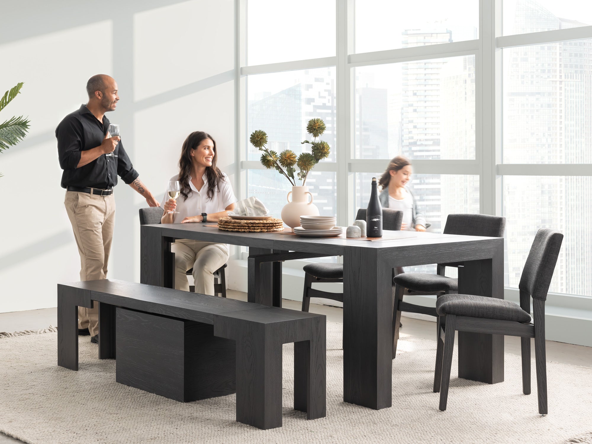 Banc extensible en bois pour salle à manger, jusqu’à 6 places, hickory fumé — vue 10