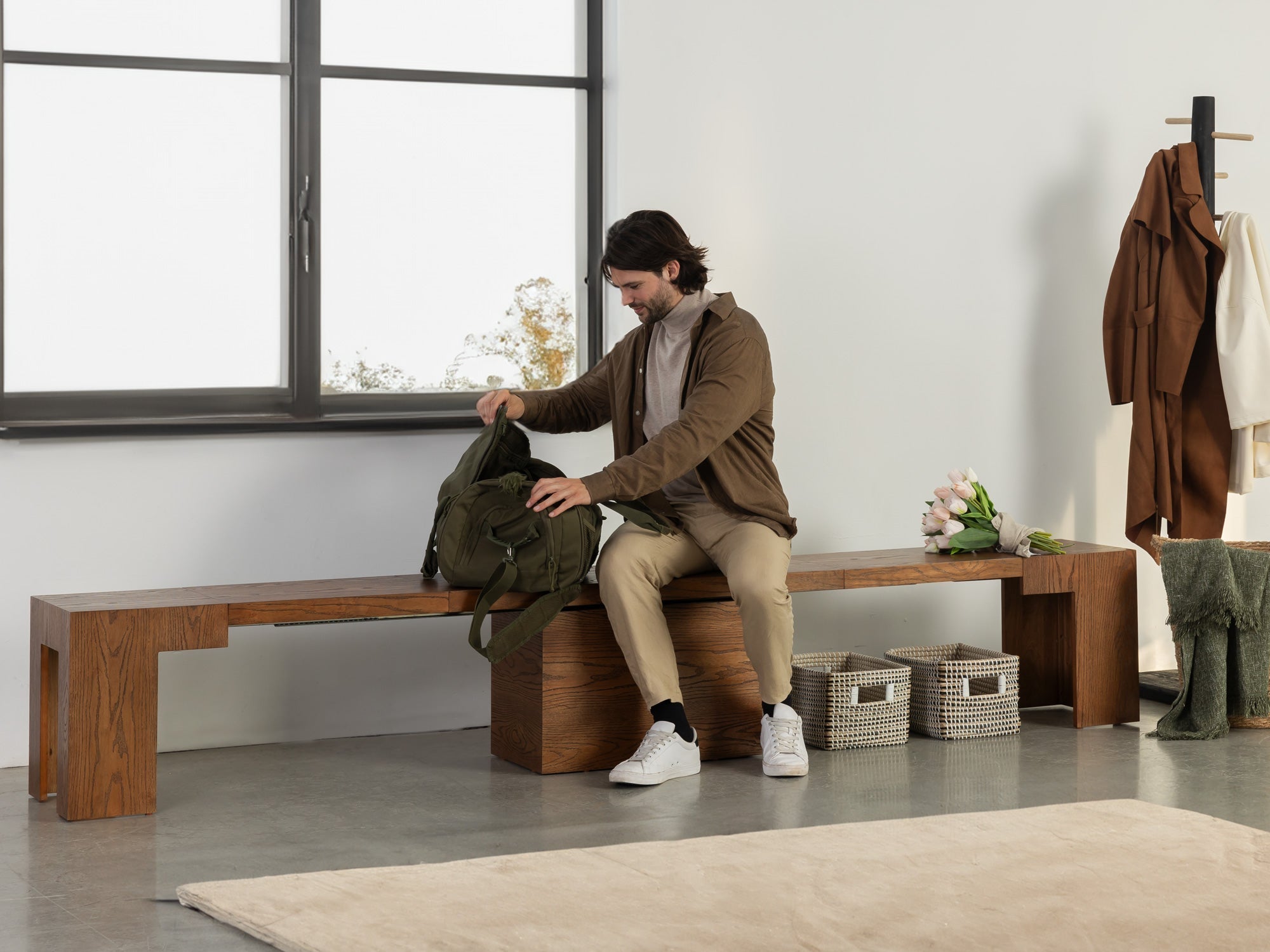Banc extensible en bois pour salle à manger, jusqu’à 6 places, noyer américain — vue 5