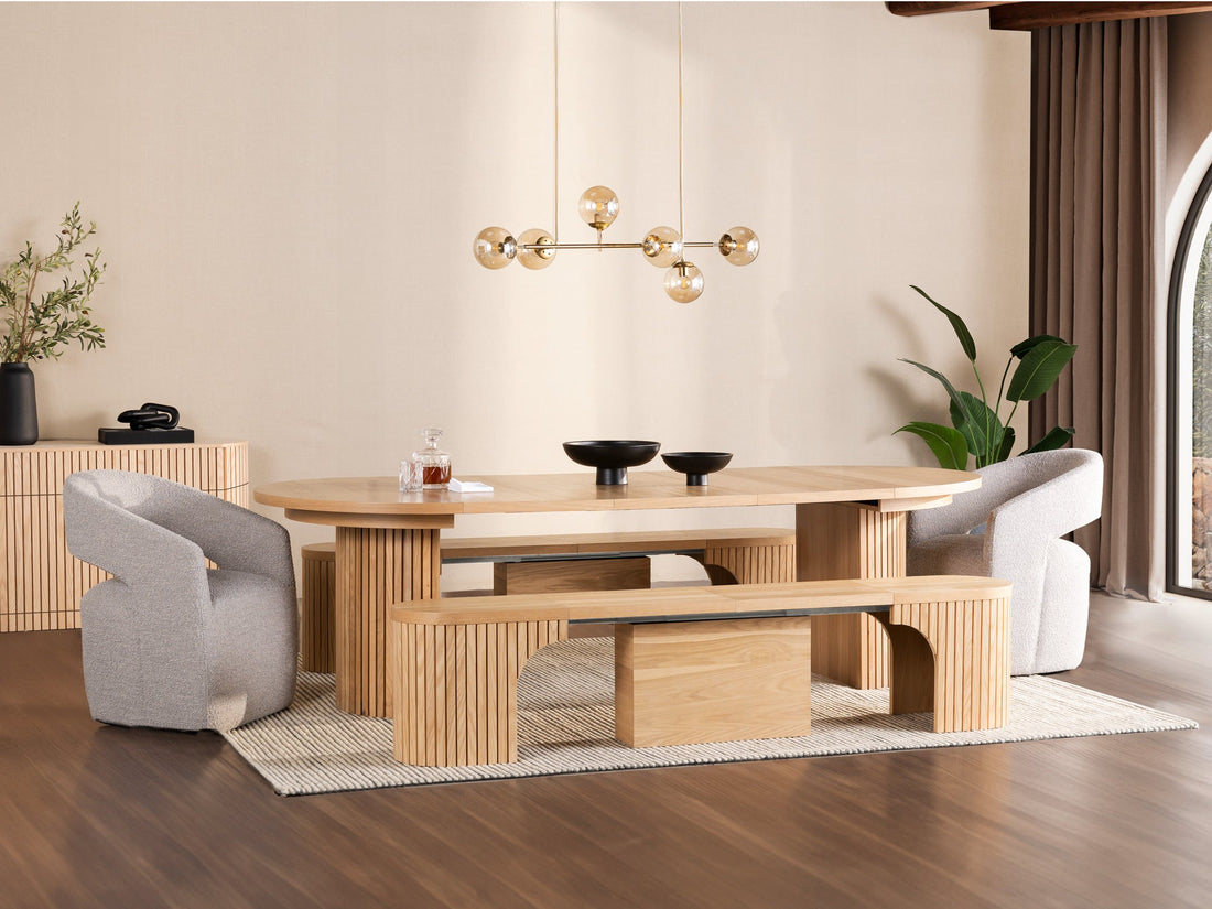 Banc extensible courbé pour table ronde, jusqu’à 4 places, chêne scandinave — vue 10