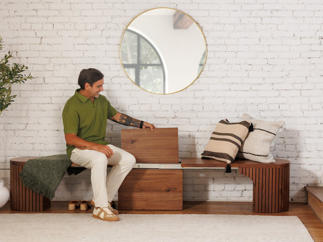 Banc extensible courbé pour table ronde, jusqu’à 4 places, noyer brun — vue 5