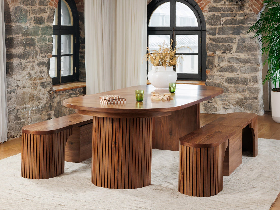 Banc extensible courbé pour table ronde, jusqu’à 4 places, noyer brun — vue 7