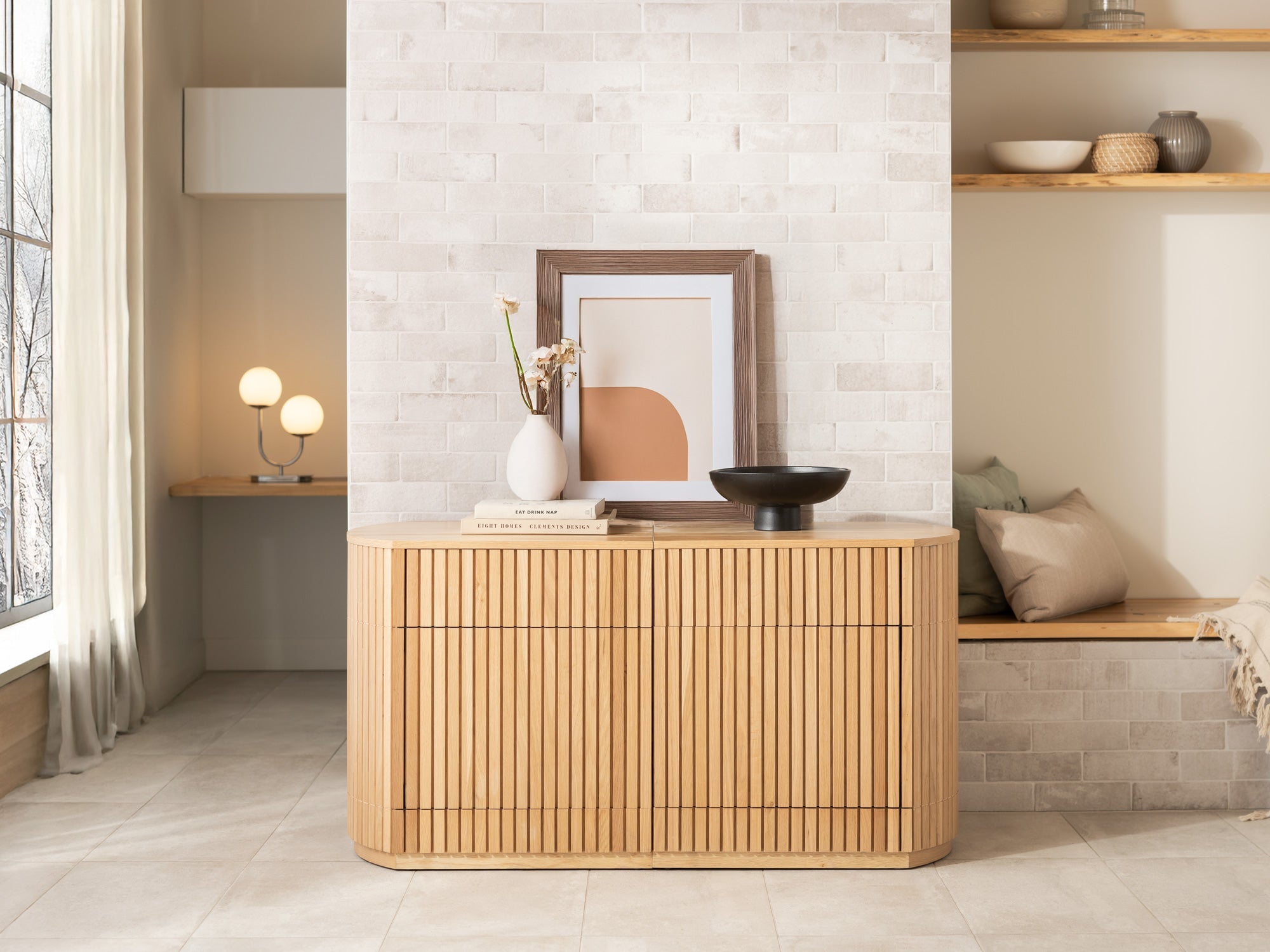 Buffet arrondi avec rangement intégré, chêne scandinave — vue 6