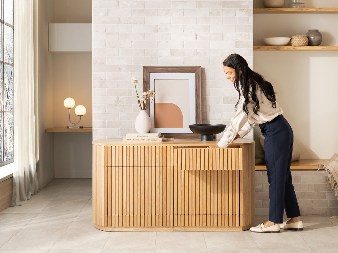 Buffet arrondi avec rangement intégré, chêne scandinave — vue 7
