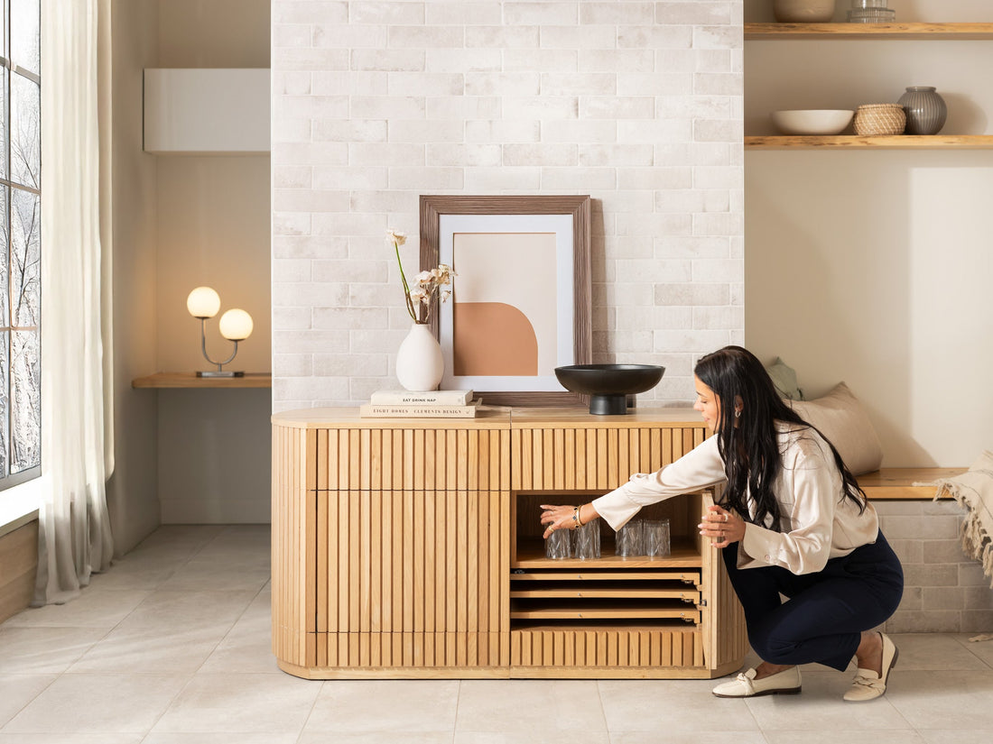 Buffet arrondi avec rangement intégré, chêne scandinave — vue 8