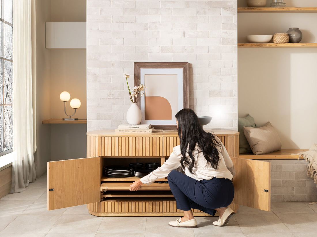 Buffet arrondi avec rangement intégré, chêne scandinave — vue 9