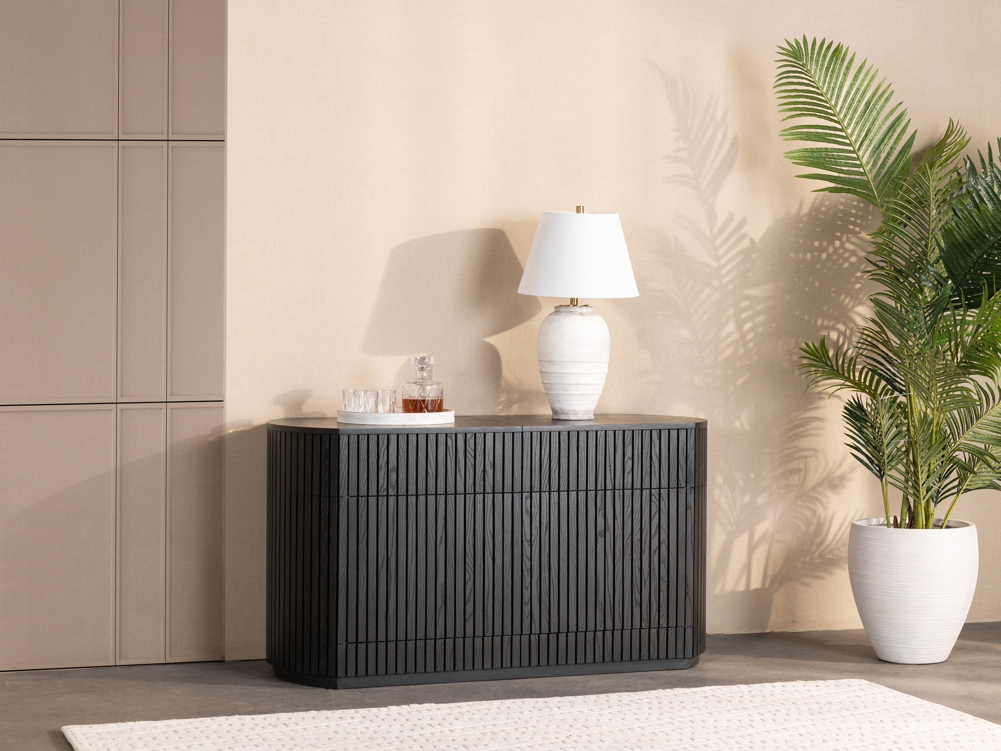 Buffet arrondi avec rangement intégré, hickory fumé — vue 14