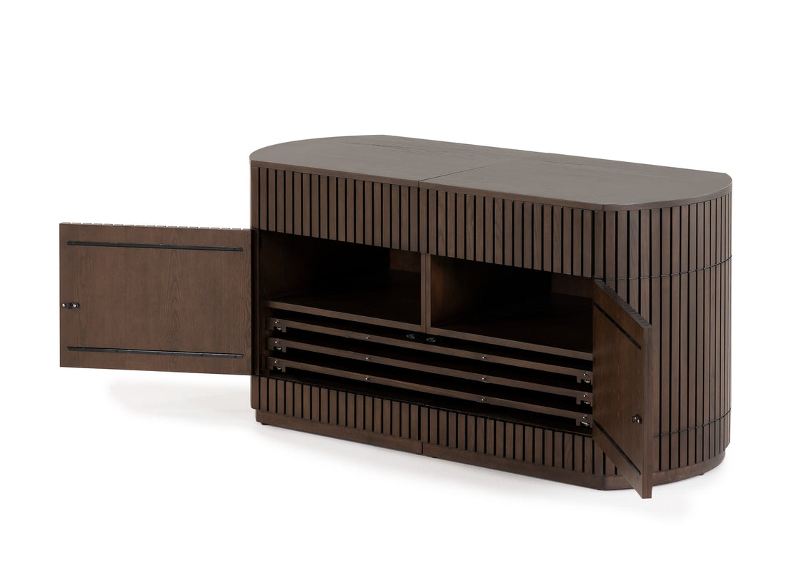 Buffet arrondi avec rangement intégré, noyer brun — vue 3