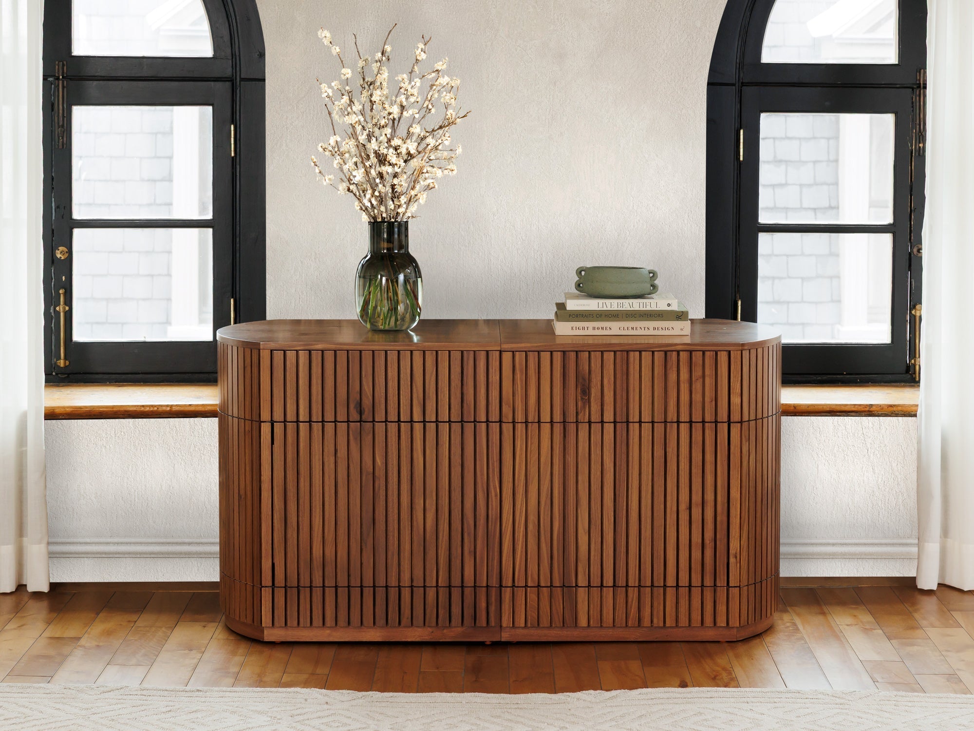 Buffet arrondi avec rangement intégré, noyer brun — vue 9