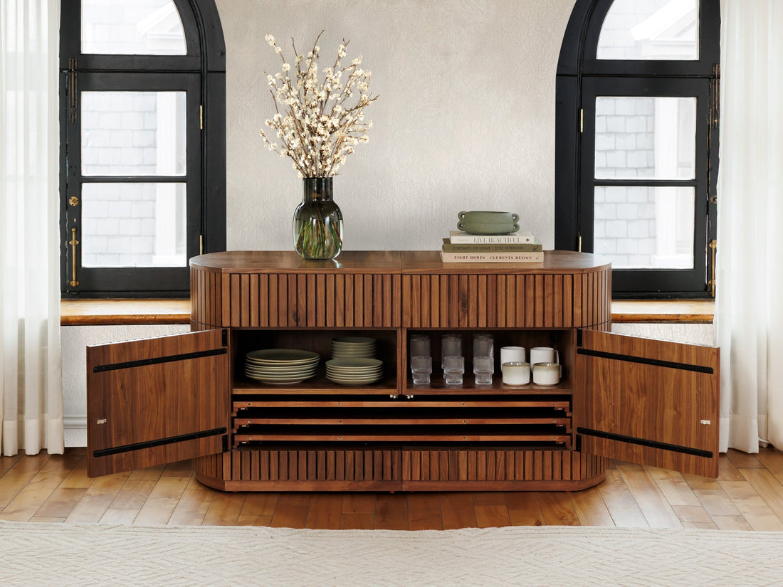 Buffet arrondi avec rangement intégré, noyer brun — vue 10