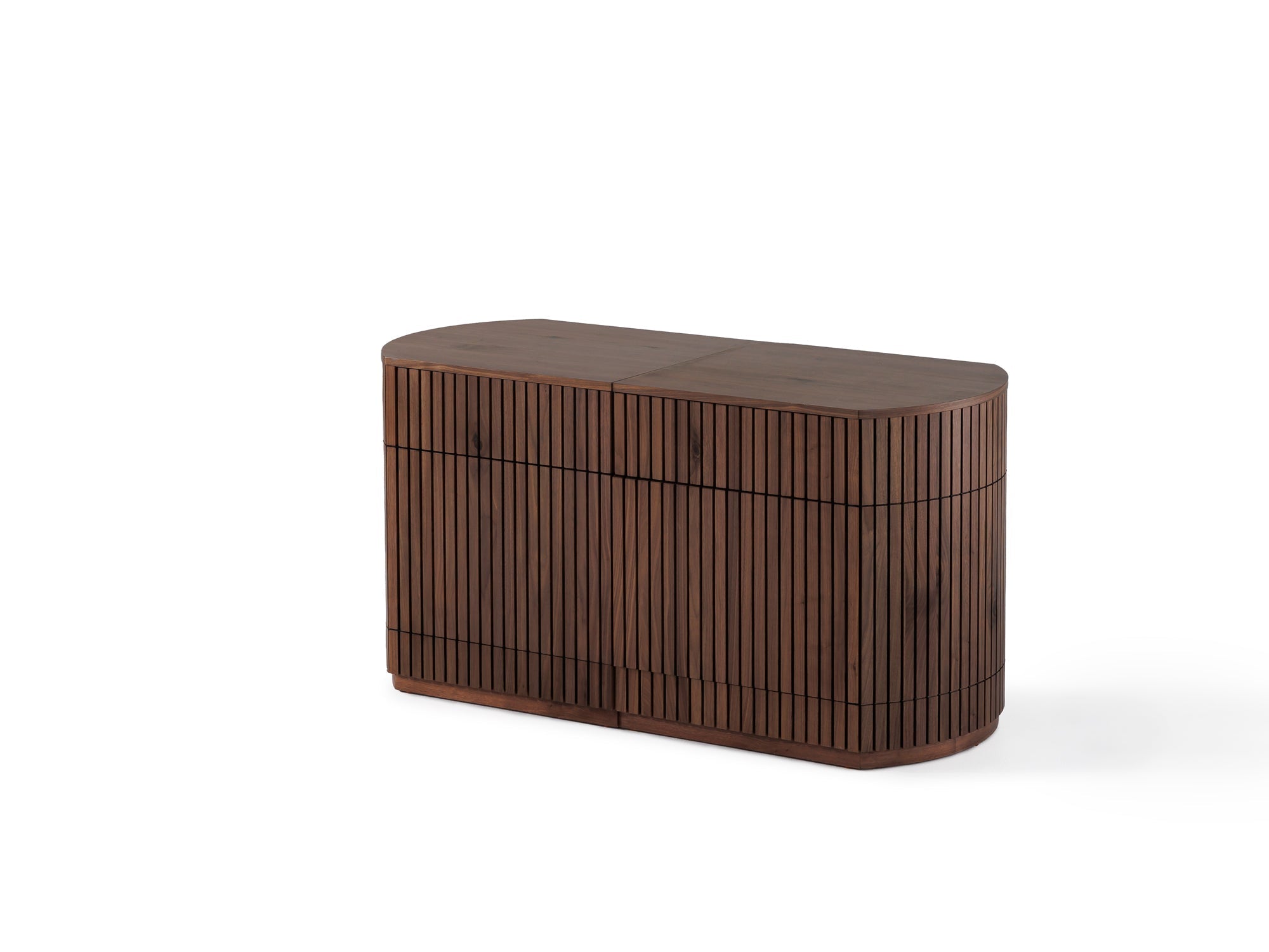 Buffet arrondi avec rangement intégré, noyer brun — vue 1