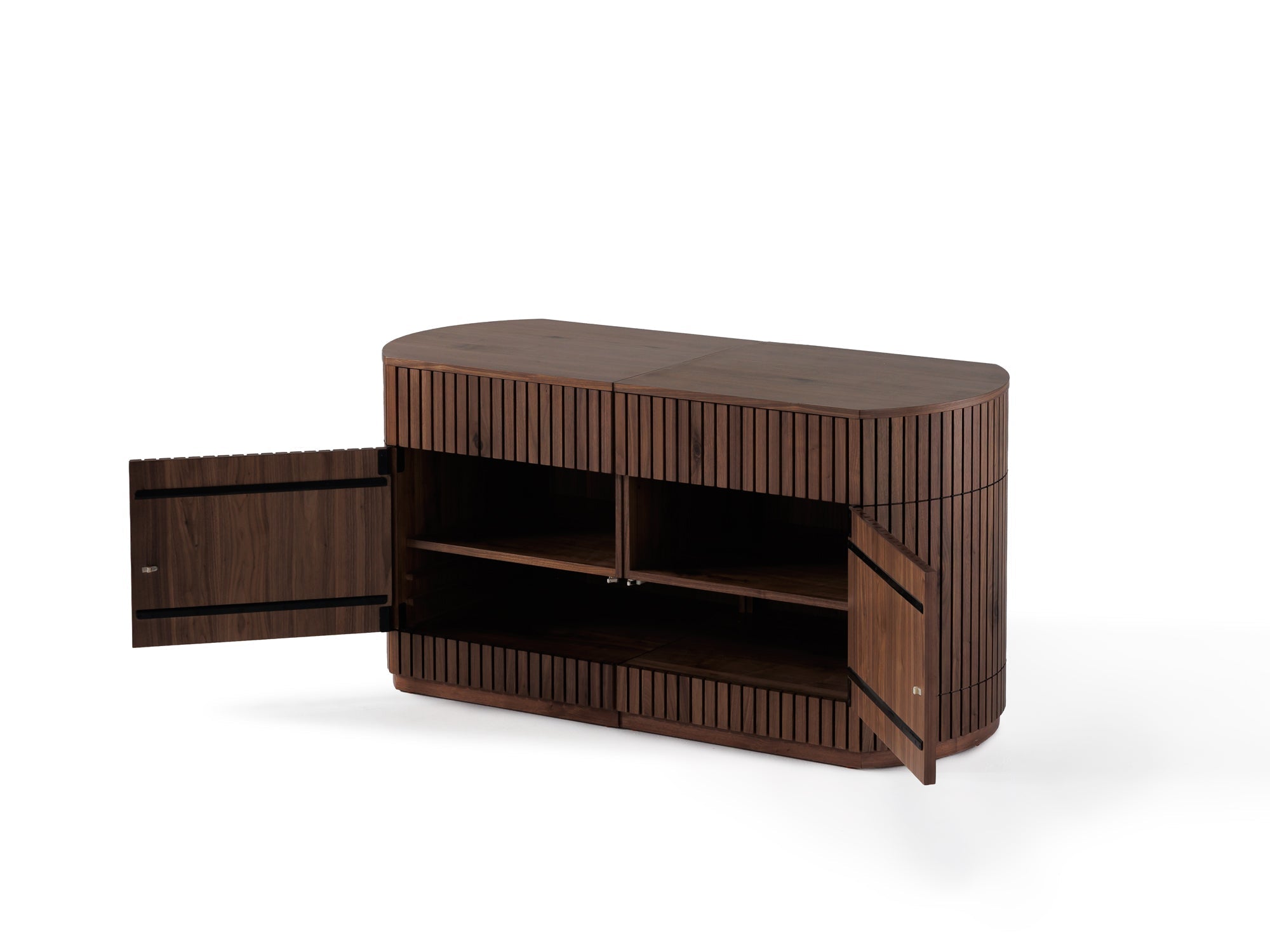 Buffet arrondi avec rangement intégré, noyer brun — vue 7