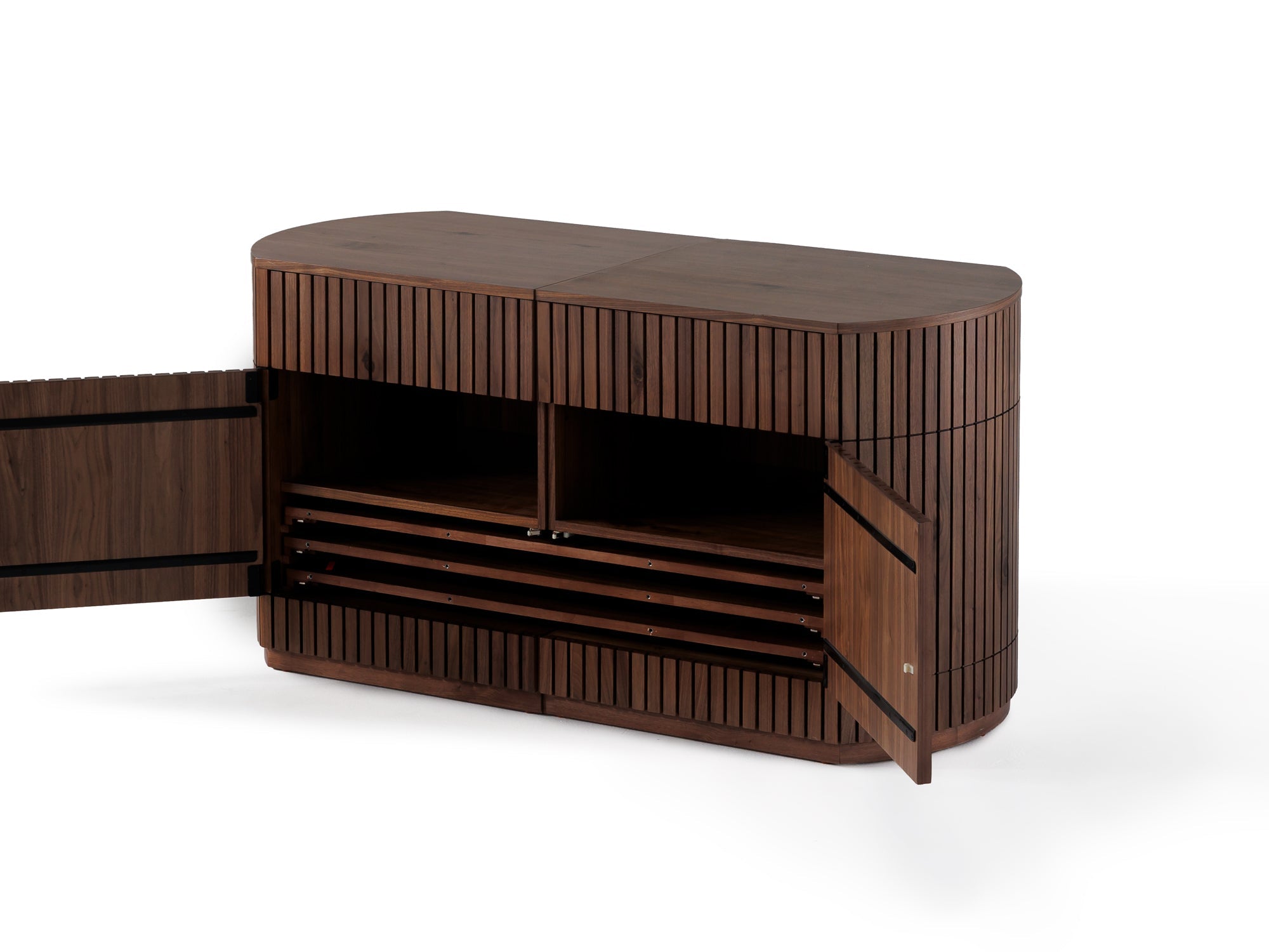 Buffet arrondi avec rangement intégré, noyer brun — vue 8