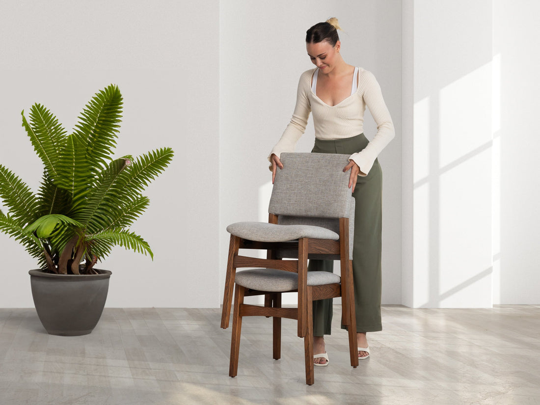 Chaise de salle à manger empilable en bois, noyer américain — vue 11