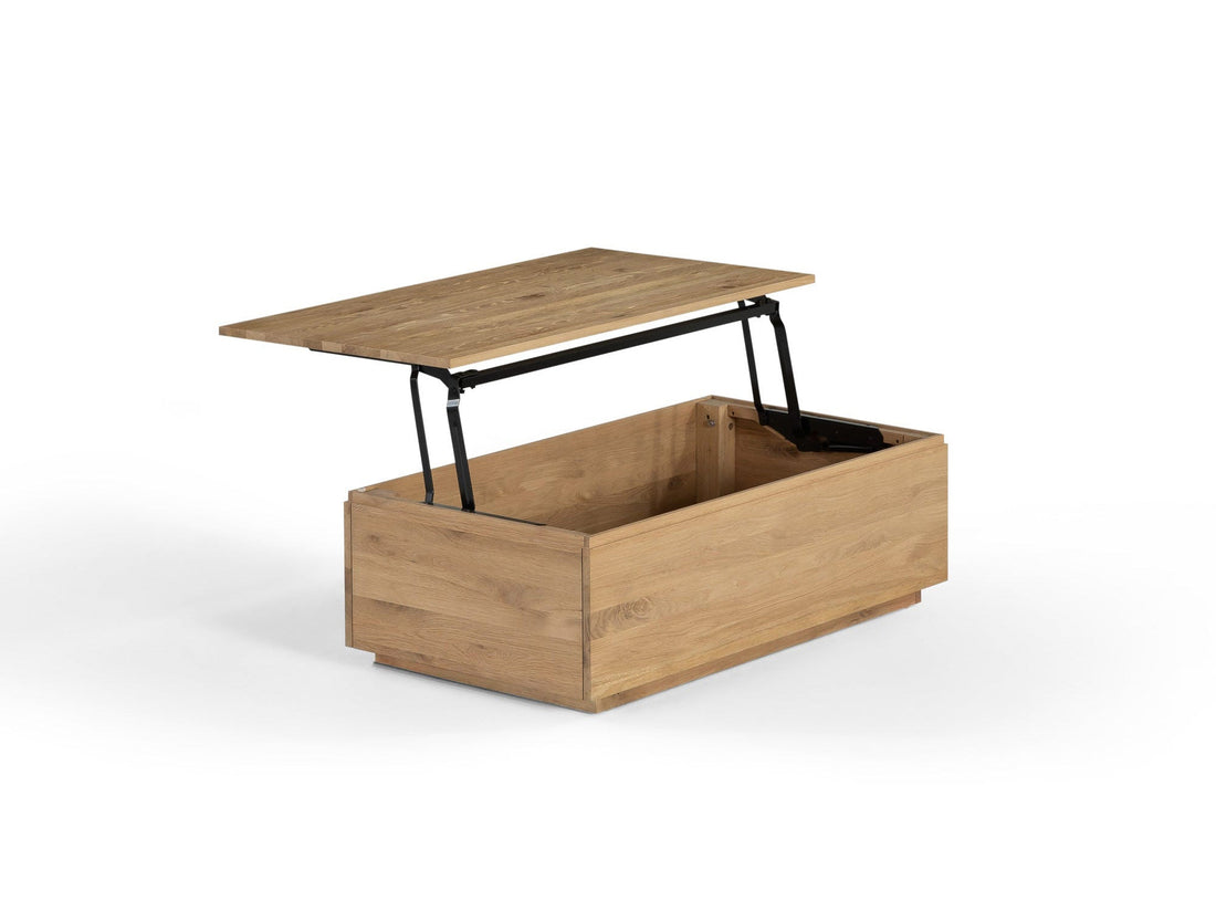 Table basse relevable et extensible en bois, avec rangement, chêne scandinave — vue 7