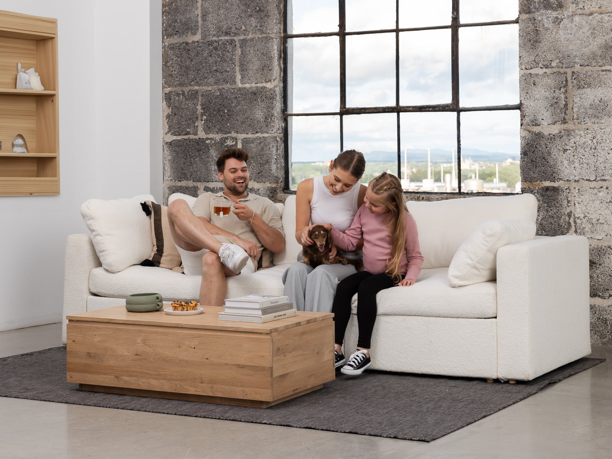 Table basse relevable et extensible en bois, avec rangement, chêne scandinave — vue 12