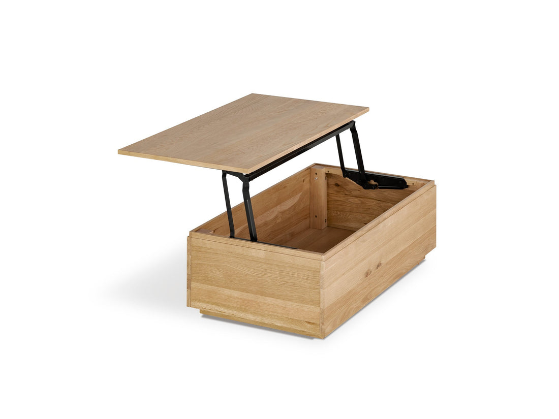 Table basse relevable et extensible en bois, avec rangement, chêne scandinave — vue 3