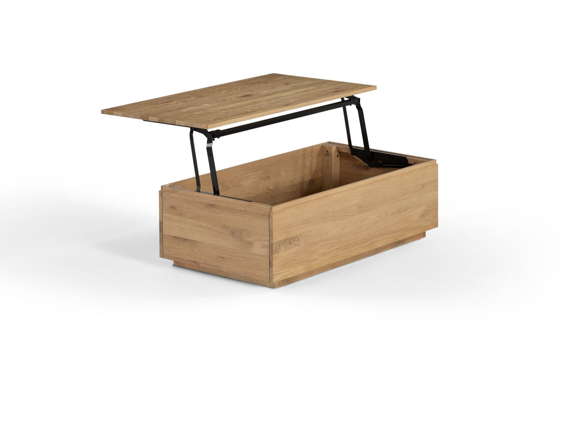 Table basse relevable et extensible en bois, avec rangement, chêne scandinave — vue 5