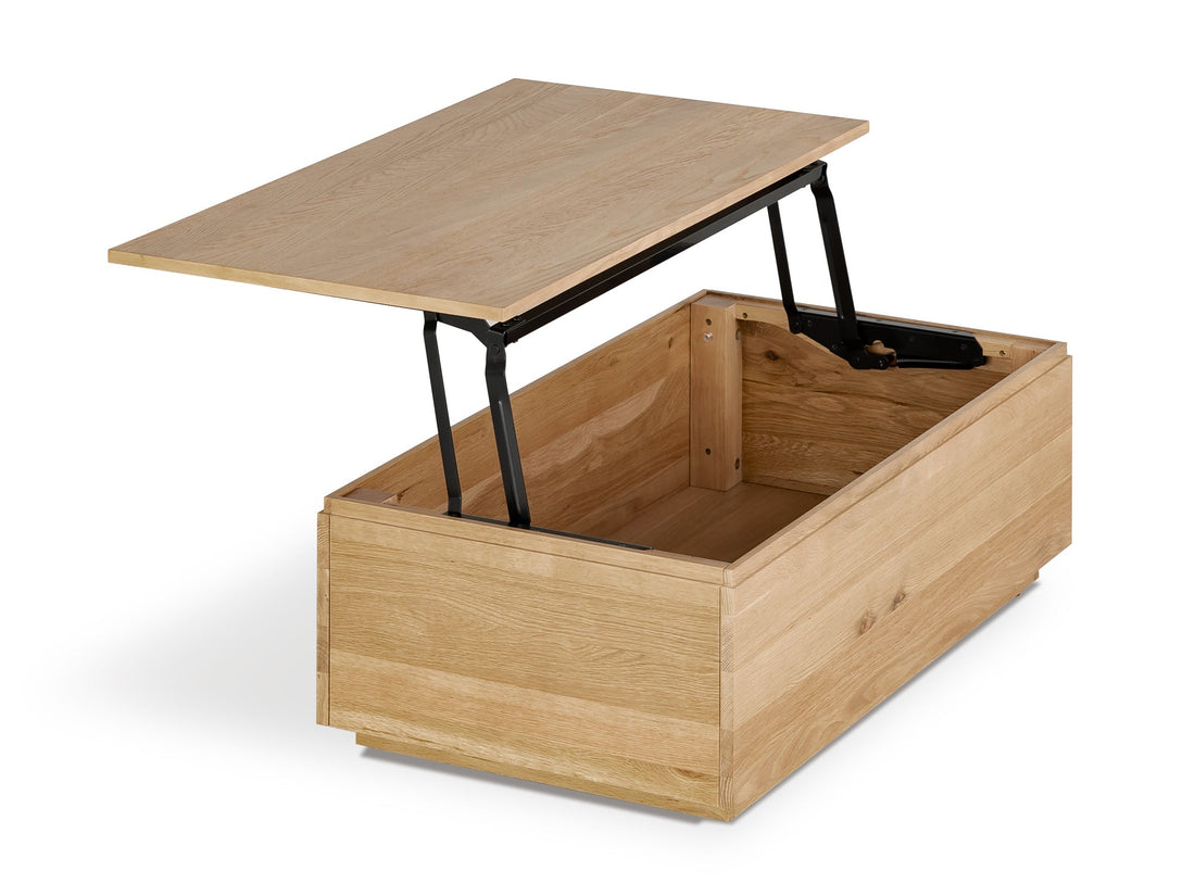 Table basse relevable et extensible en bois, avec rangement, chêne scandinave — vue 9