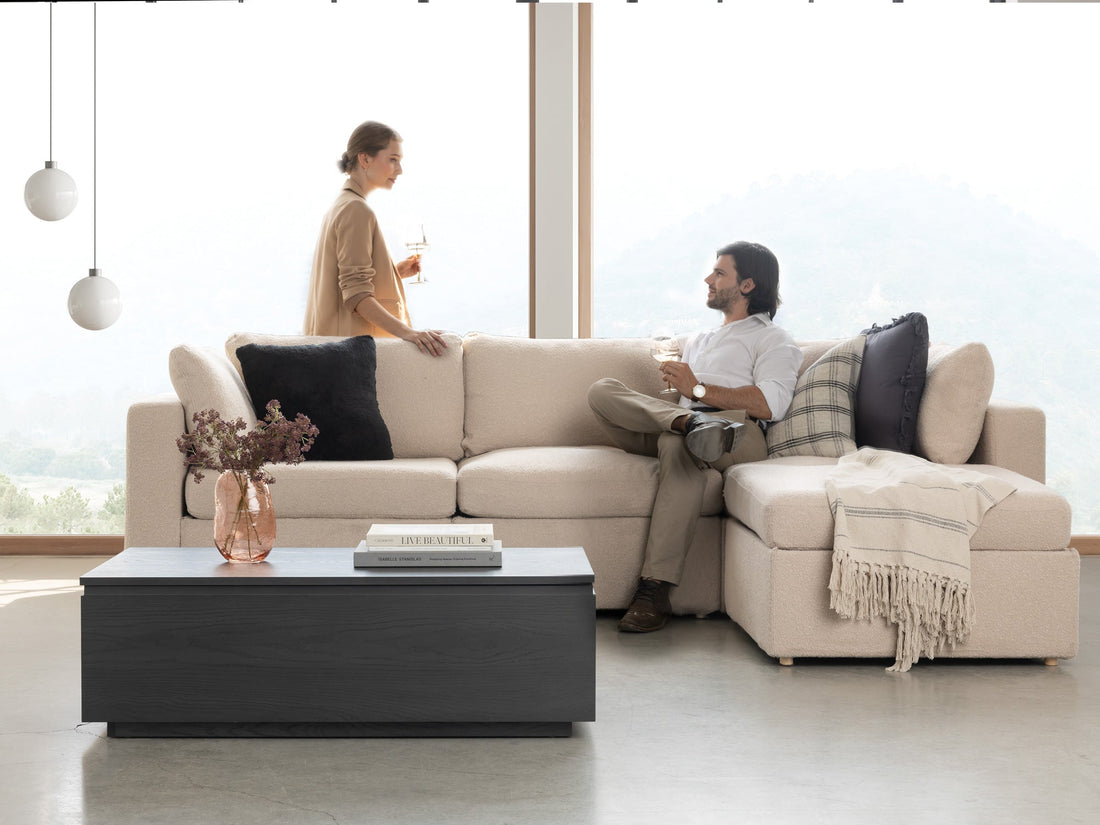 Table basse relevable et extensible en bois, avec rangement, hickory fumé — vue 11