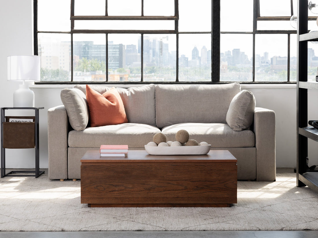 Table basse relevable et extensible en bois, avec rangement, noyer américain — vue 8