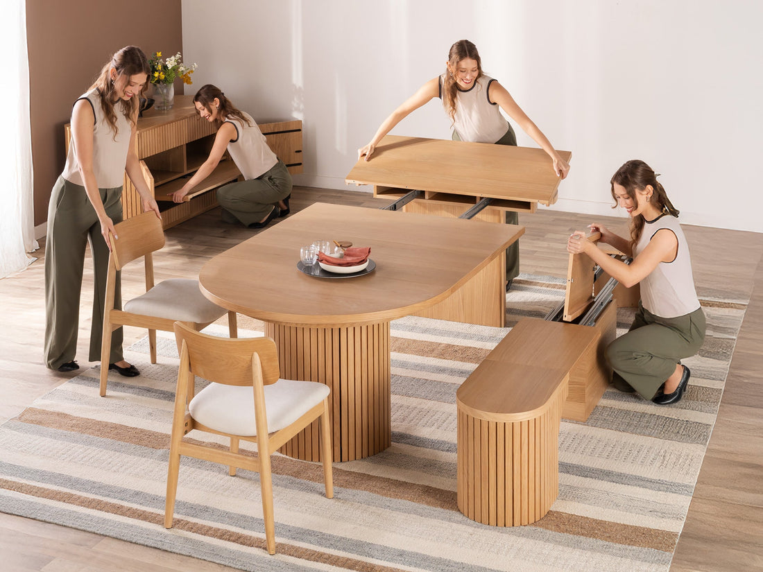 Table ronde extensible en bois, ovale jusqu’à 10 personnes, chêne scandinave — vue 12