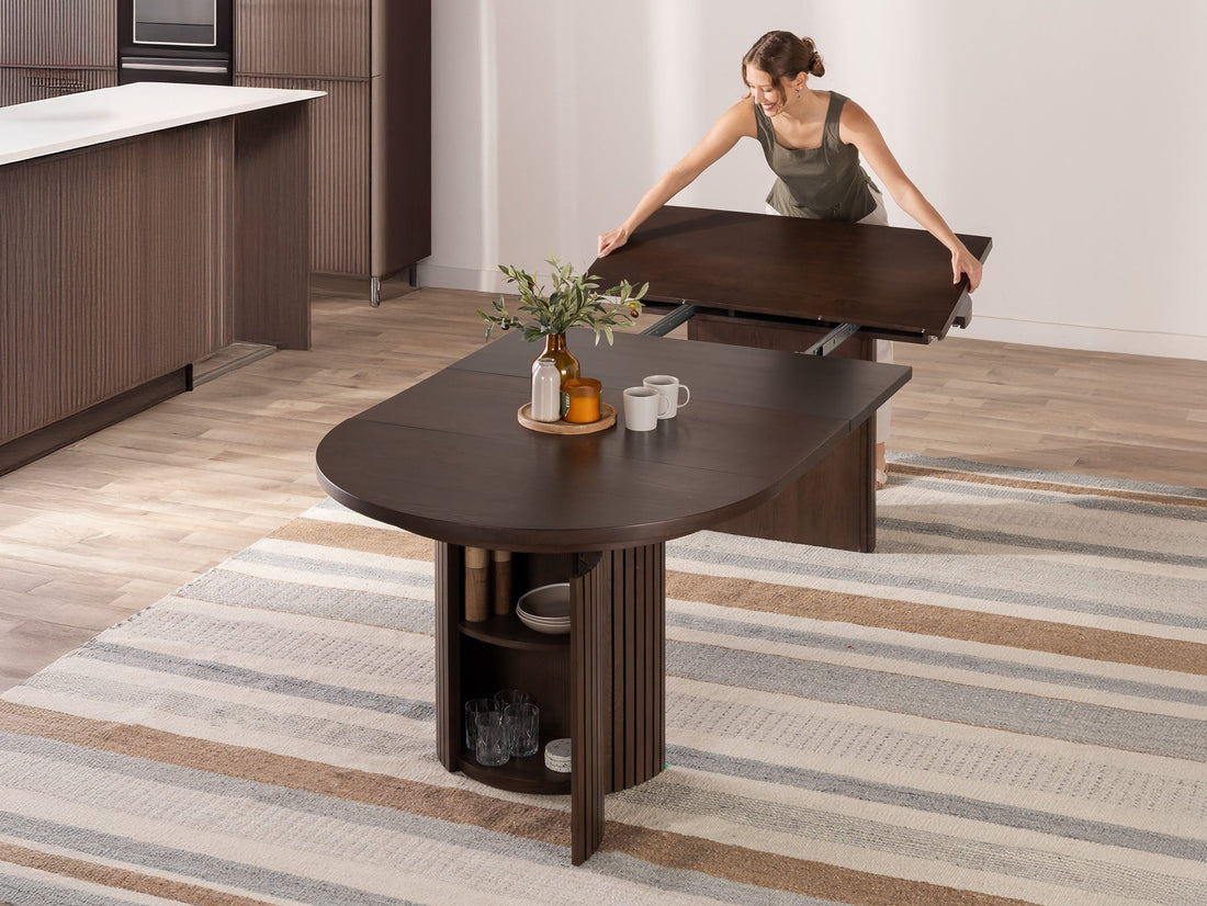 Table ronde extensible en bois, ovale jusqu’à 10 personnes, noyer brun — vue 7