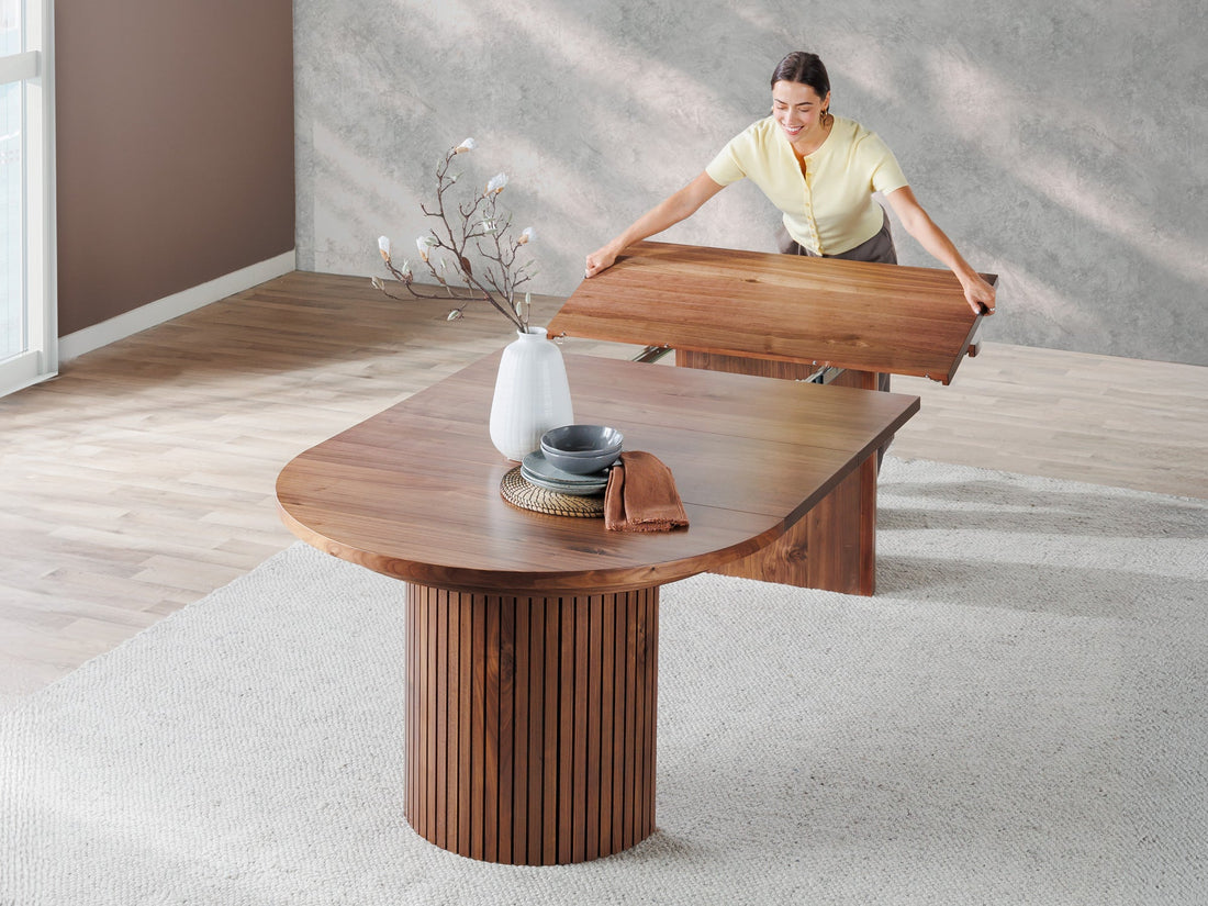 Table ronde extensible en bois, ovale jusqu’à 10 personnes, noyer brun — vue 8