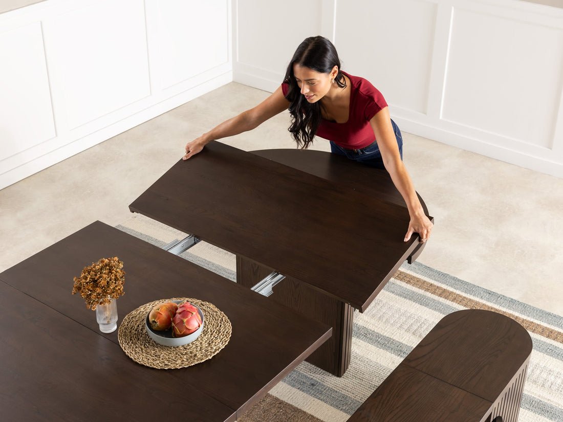 Table ronde extensible en bois, ovale jusqu’à 10 personnes, noyer brun — vue 12