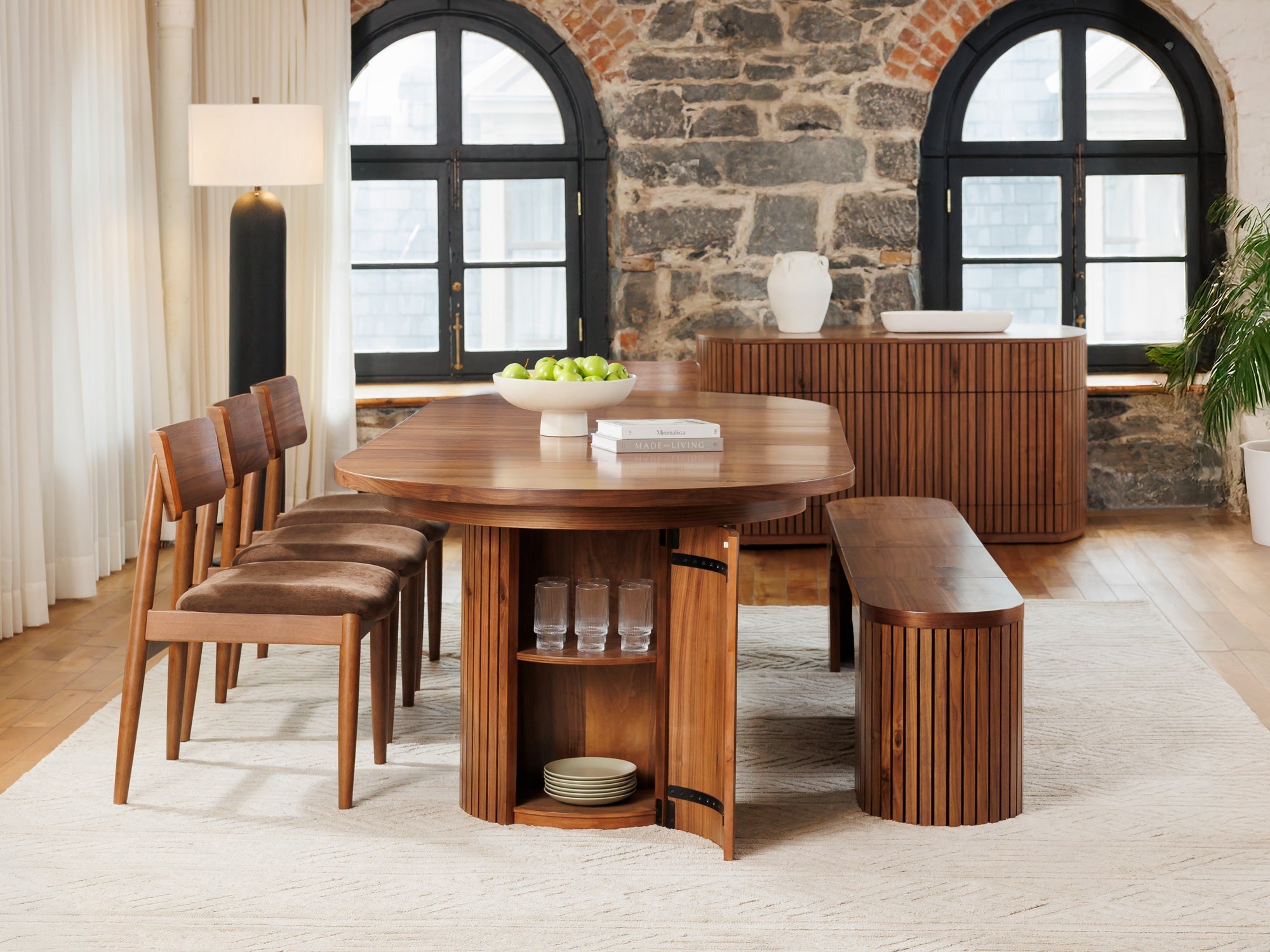 Table ronde extensible en bois, ovale jusqu’à 10 personnes, noyer brun — vue 14