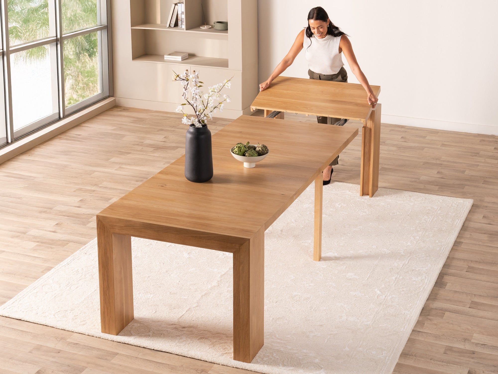 Table extensible en bois, de 4 à 12 personnes, chêne scandinave — vue 8