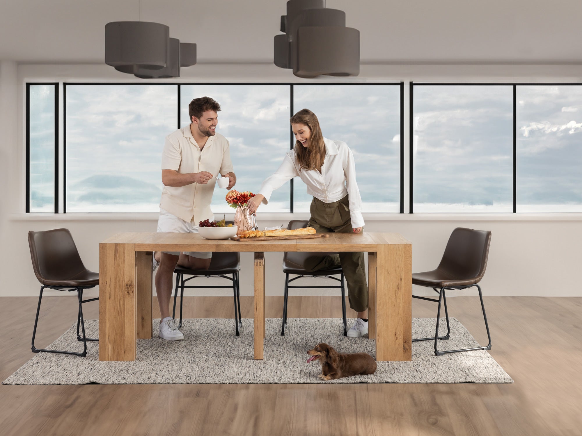 Table extensible en bois, de 4 à 12 personnes, chêne scandinave — vue 9
