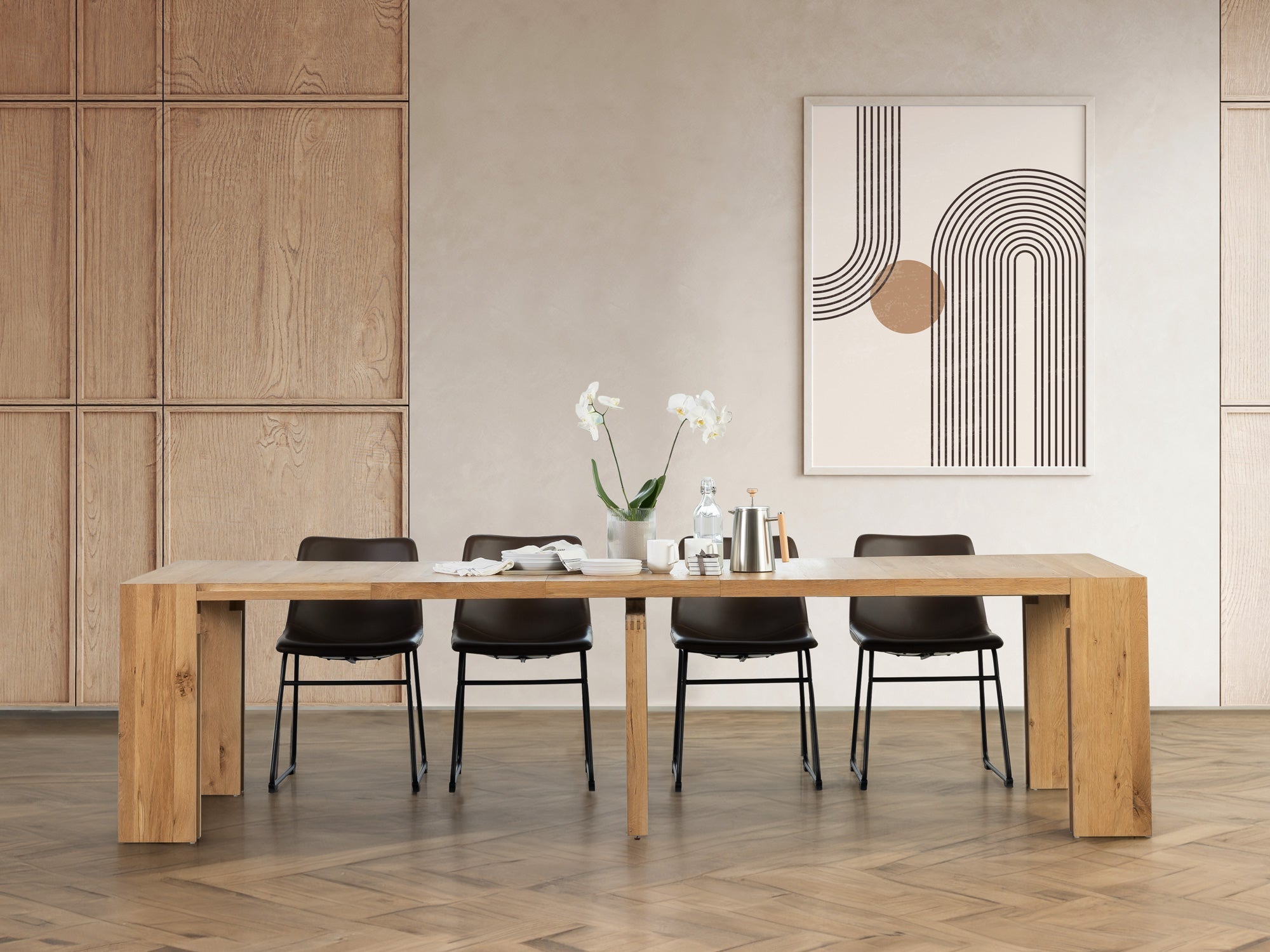 Table extensible en bois, de 4 à 12 personnes, chêne scandinave — vue 10