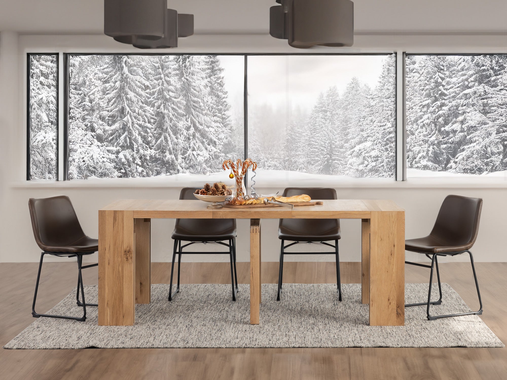 Table extensible en bois, de 4 à 12 personnes, chêne scandinave — vue 11