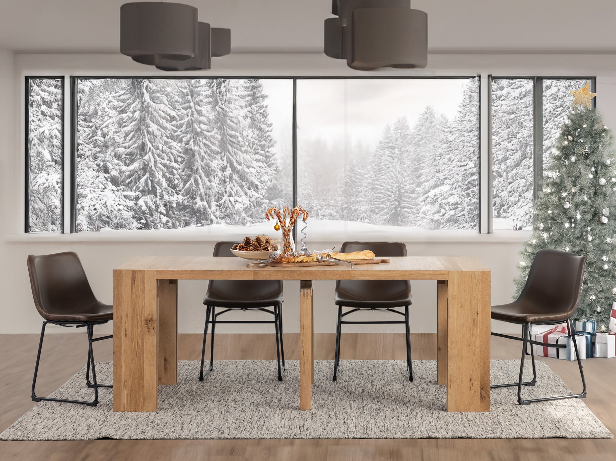 Table extensible en bois, de 4 à 12 personnes, chêne scandinave — vue 12