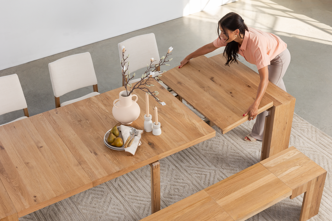 Table extensible en bois, de 4 à 12 personnes, chêne scandinave — vue 16