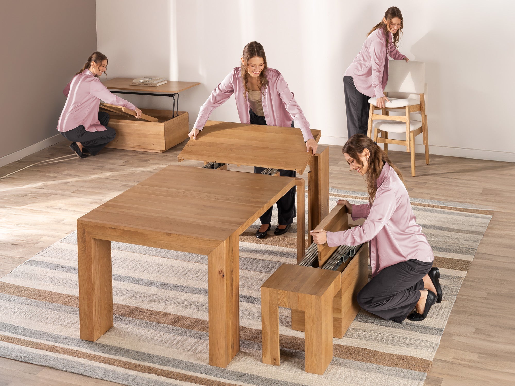 Table extensible en bois, de 4 à 12 personnes, chêne scandinave — vue 21