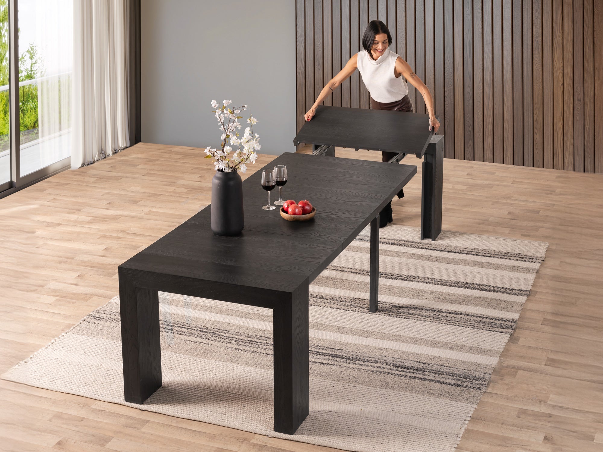 Table extensible en bois, de 4 à 12 personnes, hickory fumé — vue 8