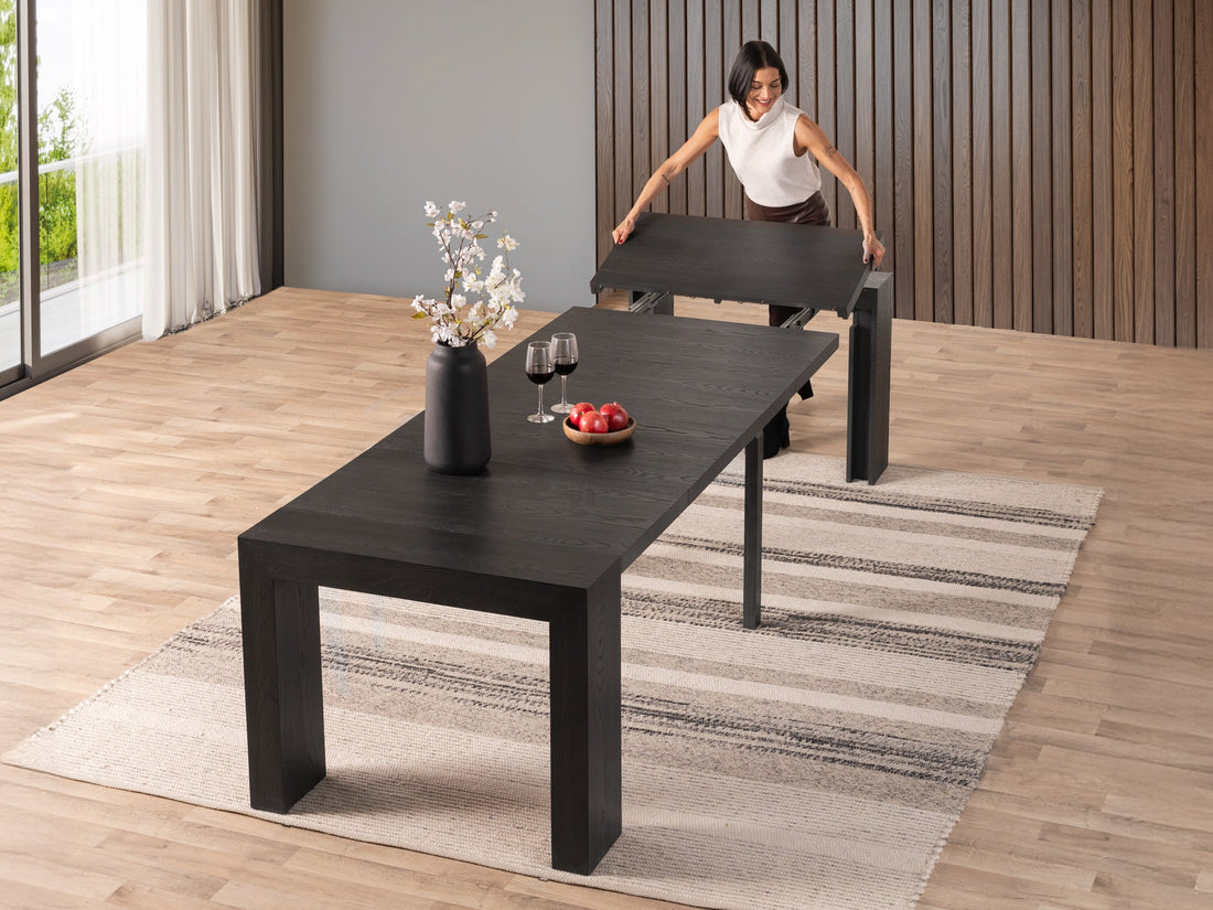 Table extensible en bois, de 4 à 12 personnes, hickory fumé — vue 8