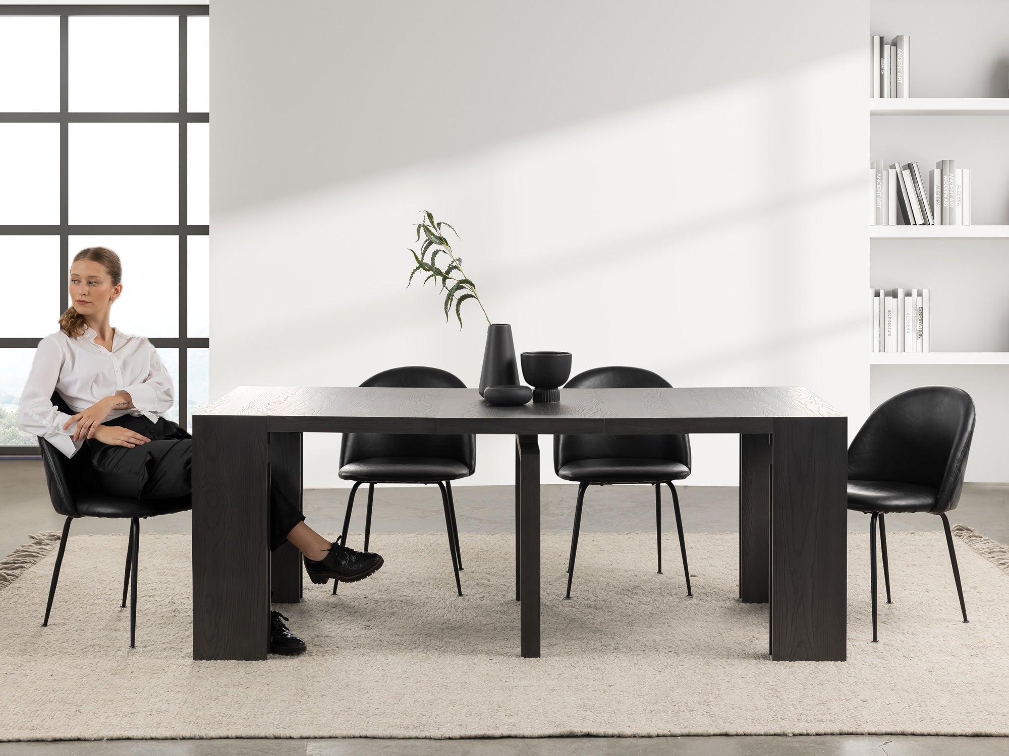 Table extensible en bois, de 4 à 12 personnes, hickory fumé — vue 9