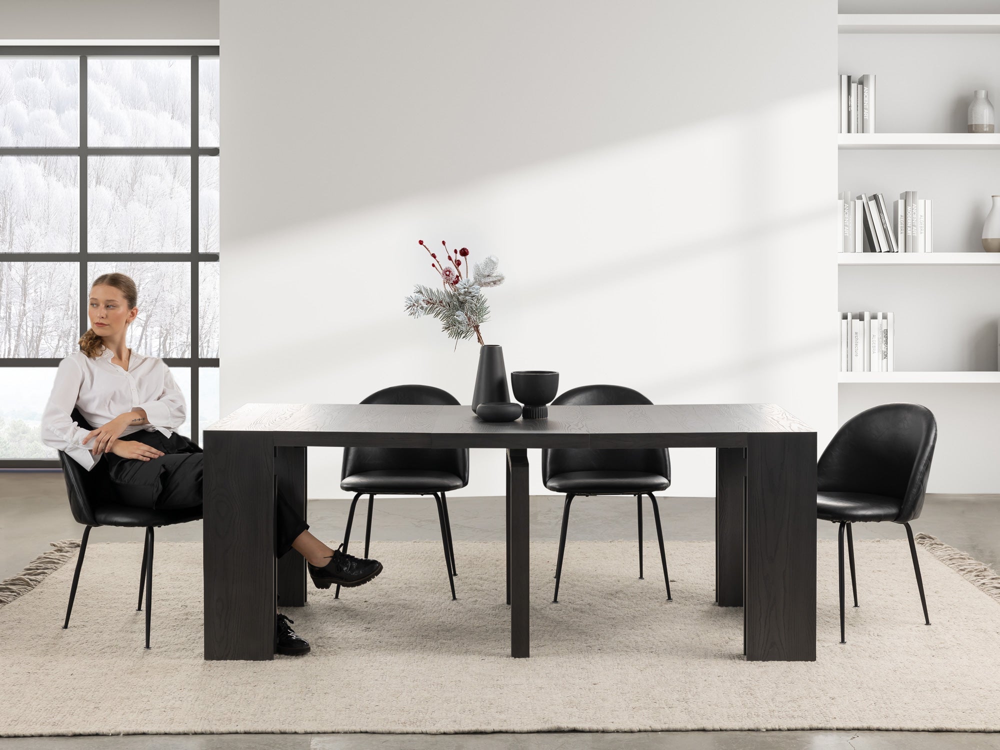 Table extensible en bois, de 4 à 12 personnes, hickory fumé — vue 11