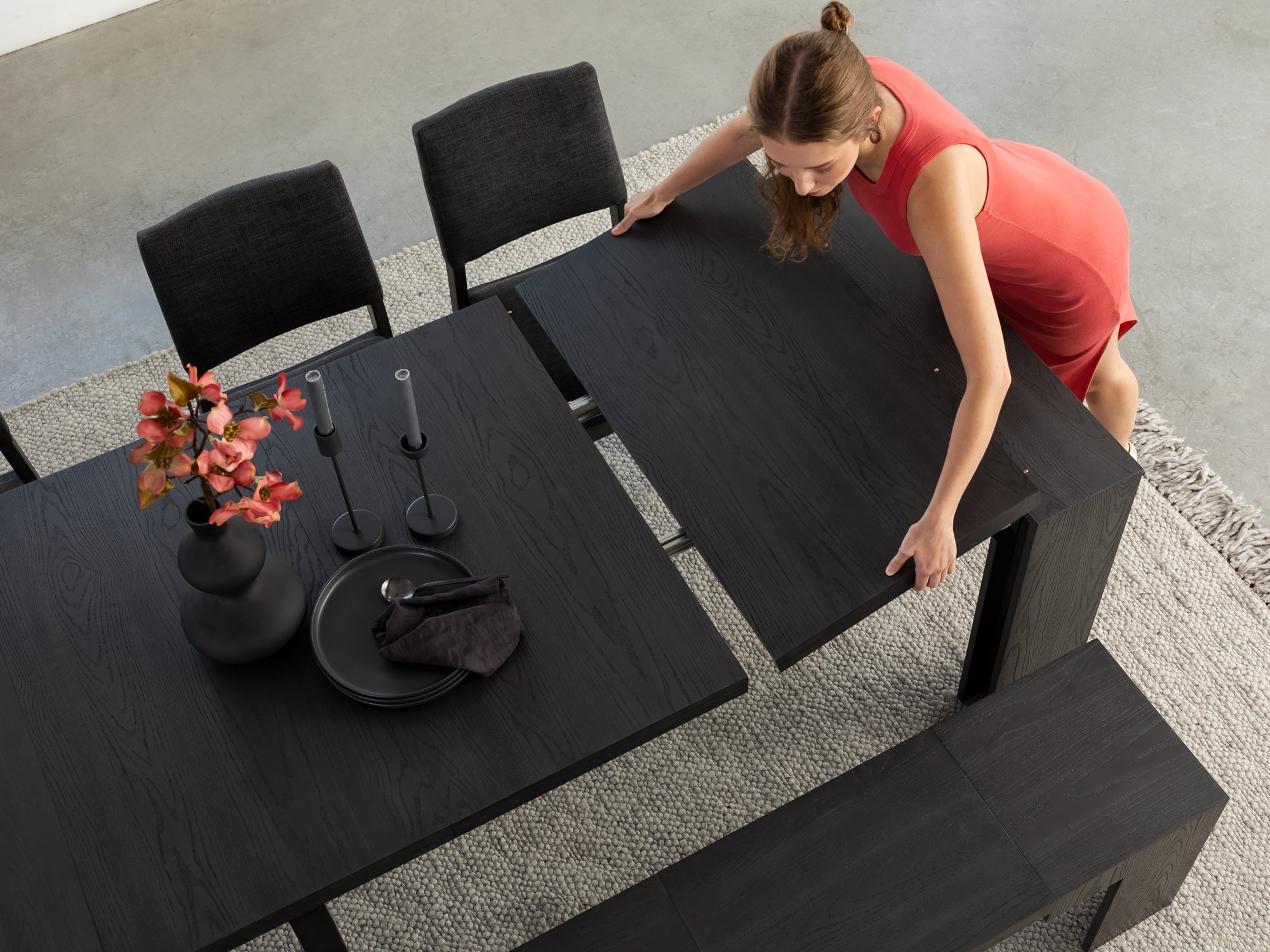 Table extensible en bois, de 4 à 12 personnes, hickory fumé — vue 14