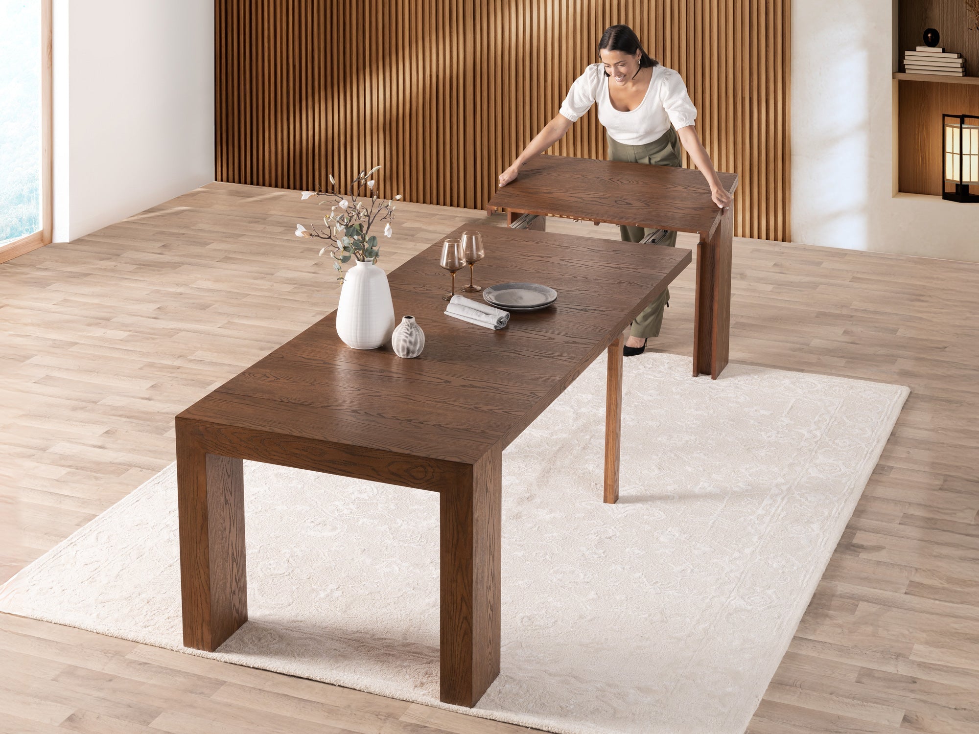 Table extensible en bois, de 4 à 12 personnes, noyer américain — vue 5