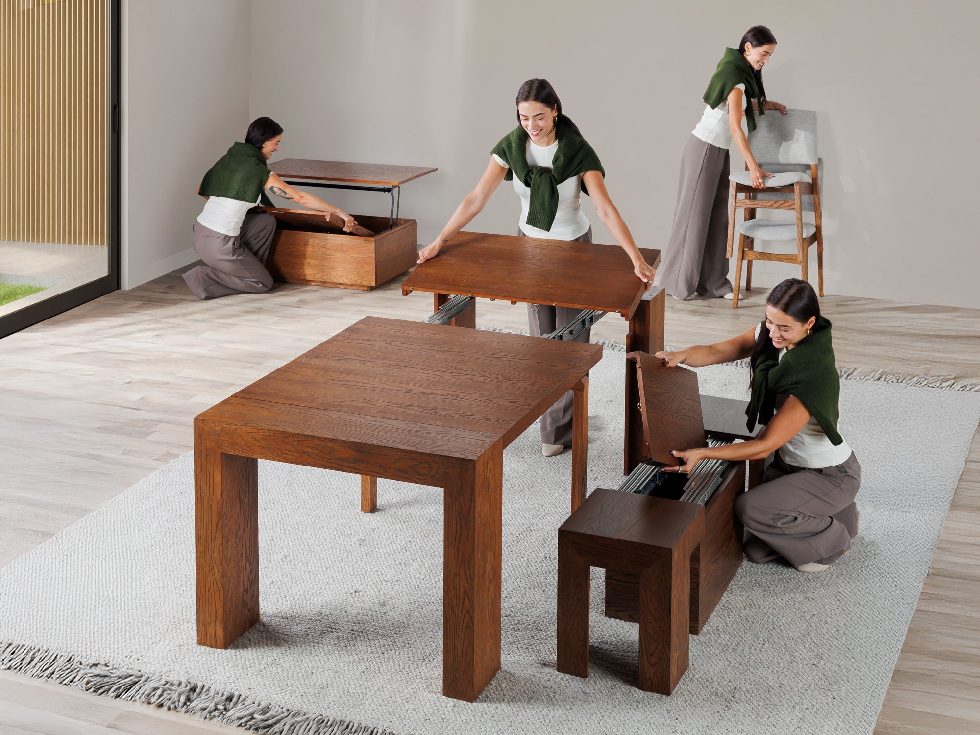 Table extensible en bois, de 4 à 12 personnes, noyer américain — vue 10